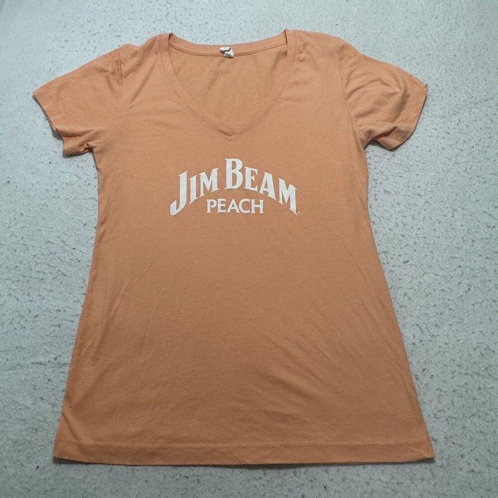 Jim Beam Peach Bourbon Whiskey Women's Medium Short Sleeve V-Neck T Shirt Pink